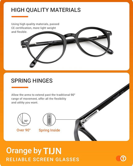 TIJN Blue Light Blocking Glasses Men Women Vintage Thick Round Rim Frame Eyeglasses