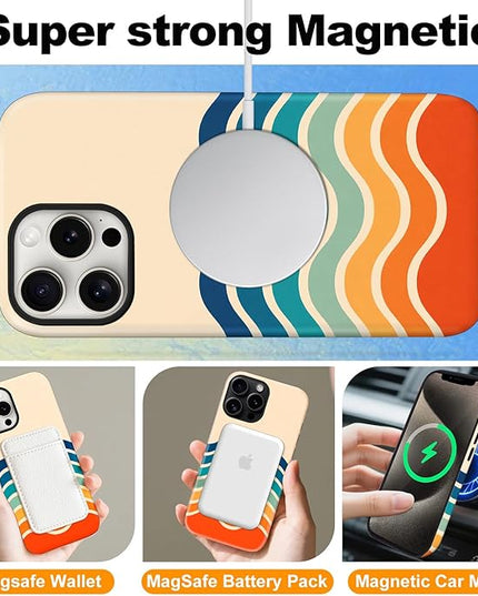 Magnetic for iPhone 15 Pro Case Cute Frog Stripes Phone Case, Summer Shockproof Slim TPU and Hard PC Protective Phone Cover Compatible with MagSafe Designed for Women Girls