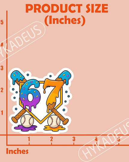 (3Pcs) Baseball Drip Number 67 Player Stickers Funny Baseball 67 Ice Cream Vinyl Decal Waterproof Sticker for Water Bottle, Tumbler, Laptop, Phone Case, 3" x 3"