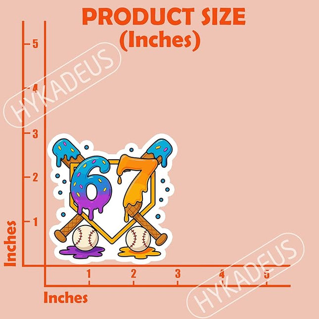 (3Pcs) Baseball Drip Number 67 Player Stickers Funny Baseball 67 Ice Cream Vinyl Decal Waterproof Sticker for Water Bottle, Tumbler, Laptop, Phone Case, 3" x 3"