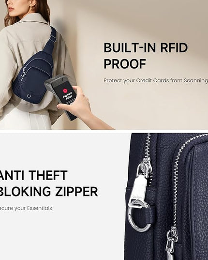befen Anti Theft Genuine Leather Sling Bag for Women RFID Small Crossbody Bag Chest Bag Leather Fanny Packs for Travel
