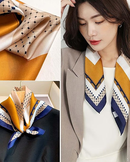 kcctoo 27.5" Mulberry Silk Feeling Head Scarf Women's Fashion Square Neck Satin Scarfs for Bag Hair Scarves Gift