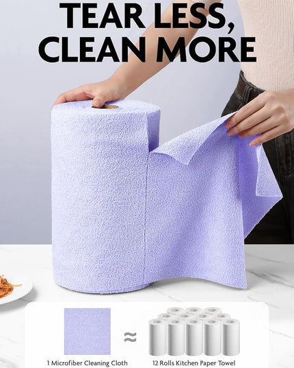 Fantasticlean Microfiber Cleaning Cloth Roll -75 Pack, Tear Away Microfiber Towels, 12" x 12", Reusable, Washable, Scratch Free, Ultra Absorbent Dishcloth for All-Around Cleaning Supplies (Lavender)
