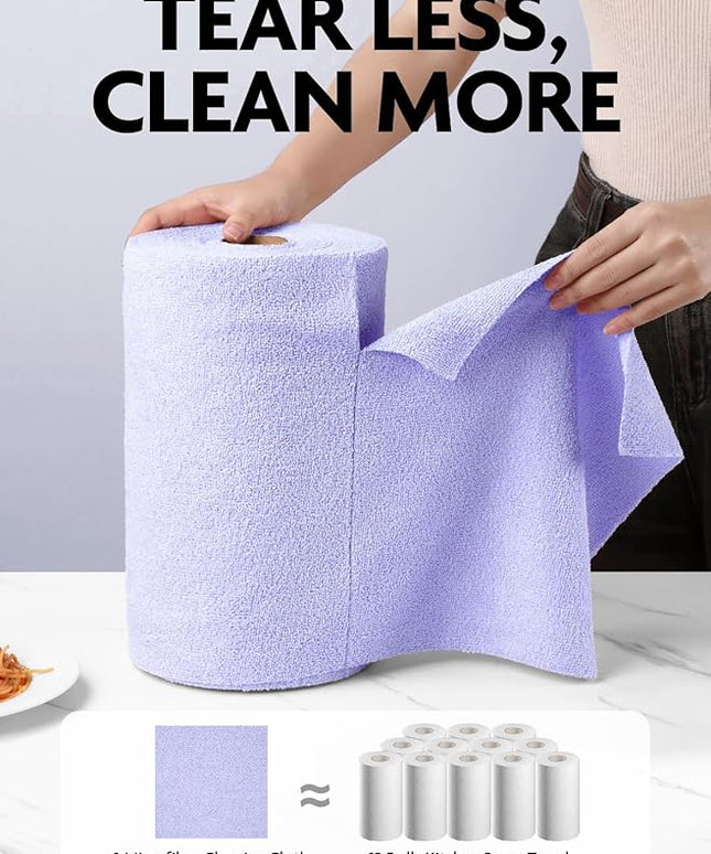 Fantasticlean Microfiber Cleaning Cloth Roll -75 Pack, Tear Away Microfiber Towels, 12" x 12", Reusable, Washable, Scratch Free, Ultra Absorbent Dishcloth for All-Around Cleaning Supplies (Lavender)