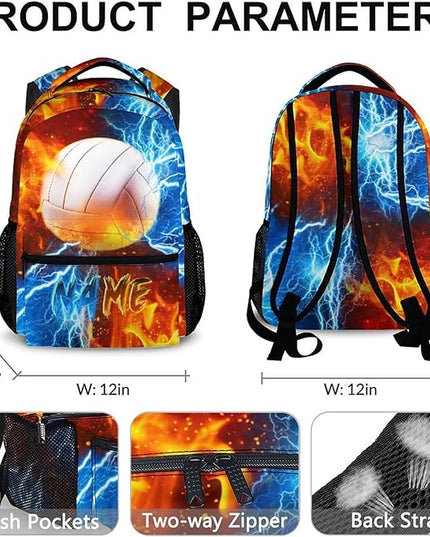 Boys Backpack for Kids Personalized Volleyball Schoolbag for Elementary Middle Primary, 17 Inch Durable Lightweight Bookbag