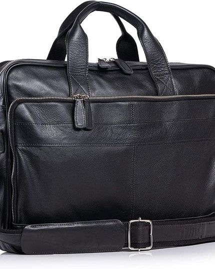 Leather briefcase 18 Inch Laptop Messenger Bags for Men and Women Best Office briefcase Satchel Bag (Black)