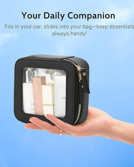 Aveniee Mini Clear Makeup Bag, Small Cosmetic Bags Travel Toiletry Pouch Organizer, TSA Approved Make up Case with Zipper, Car Bag for Essentials,Black