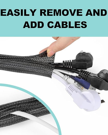 AGPTEK Cable Sleeve Cover, 6.6ft - 1.2 inch Desk Cord Organizer Cable Hider, Home Office Wire Management Computer TV Wire Loom Tubing, Pet Proof Cord Protector, from Cat Dog Chewing, Black