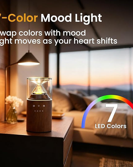 Waterless Nebulizing Essential Oil Diffuser, Real Glass and Solid Wood Portable Rechargeable Aroma Diffuser for Home Office Car, Luxury Gift Set with 10ml Lemon Oil