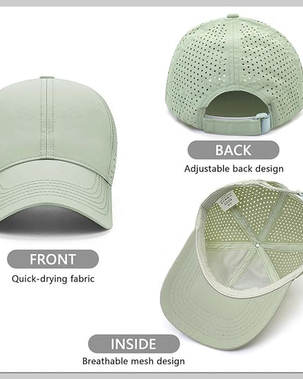 Xinveen Quick Dry Baseball Cap Curved Brim Snapback Hat Laser Cut Mesh Ball Cap Golf Ball Cap for Men Women