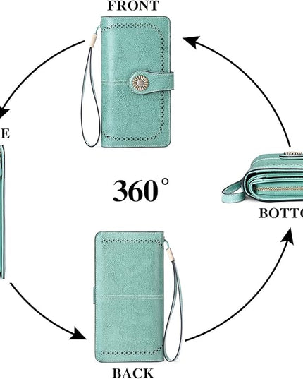 SENDEFN Wallets for Women Leather Credit Card Holder with RFID Blocking Large Capacity Wristlet | with RFID Blocking, Large Capacity, Wristlet, with RFID Blocking, Large Capacity, Wristlet