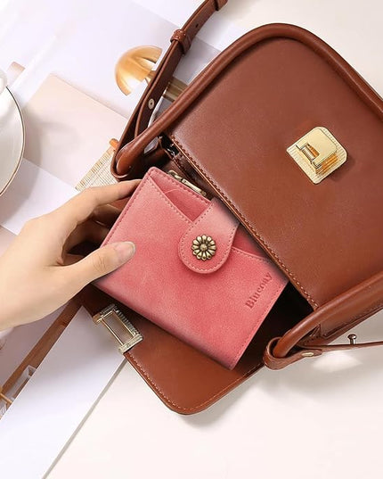 Blucoay Womens Wallet,RFID Blocking Wallet Women Soft Leather Bifold Small Wallets For Women Card Holder With Removable ID Window(pink)