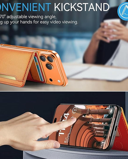 Vinich for MagSafe Wallet Magnetic RFID Blocking Card Holder Compatible with MagSafe Phones and Cases, Strong Magnet Minimalist Phone Wallet for iPhone 17/16/15/14/13/12/Pro/Max/Plus, Orange