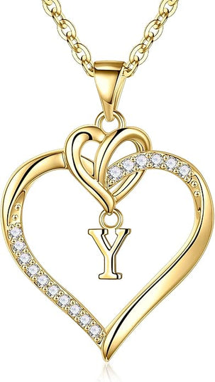 STORUP Christmas Gifts for Women Teen Girls - Heart Initial Necklaces for Women Girls, 14K-Gold-Plated Cubic Zirconia Initial A-Z Pendant Dainty Heart Necklaces for Teen Girl Jewelry Birthday Gifts