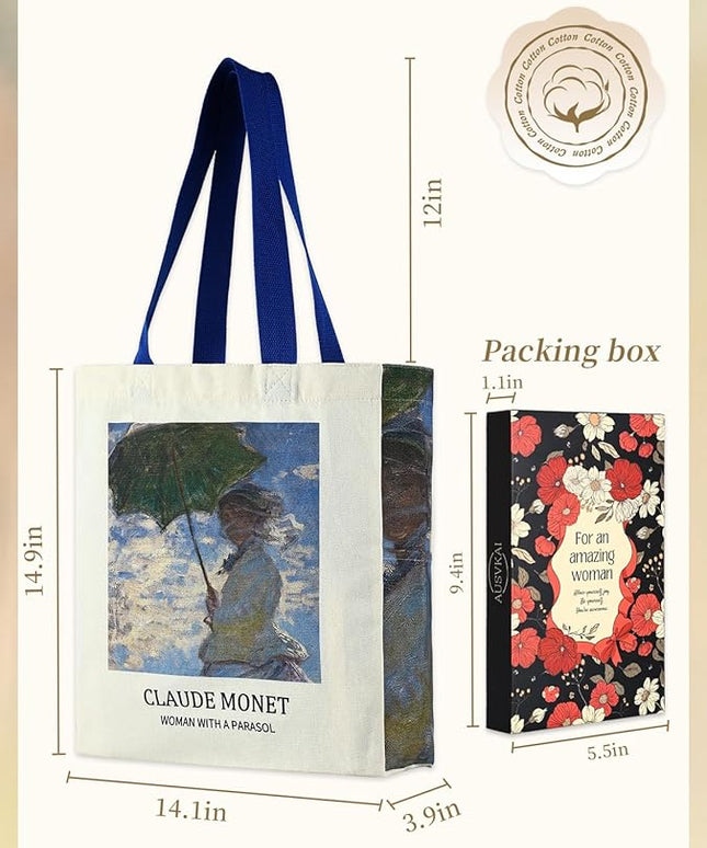 AUSVKAI Cute Canvas Tote Bag for Women, Reusable Designer Bags with Handles Pockets&Snaps for College Beach Everyday Grocery