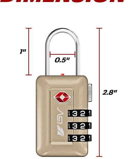 BV TSA Accepted Luggage Travel Lock, Set-Your-Own Combination Lock for School Gym Locker, Luggage Suitcase Baggage Locks, Filing Cabinets, Toolbox, Case (Champagne Gold, 2 Pack)