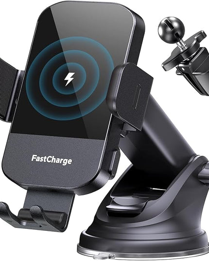 CHGeek Wireless Car Charger, 15W Fast Charging Auto Clamping Phone Holders for Your Car Phone Mount for Car fit for iPhone 17 16 15 14 13 12 Pro Max 11 XR XS, Samsung Galaxy S25 Ultra S24 S23, Black