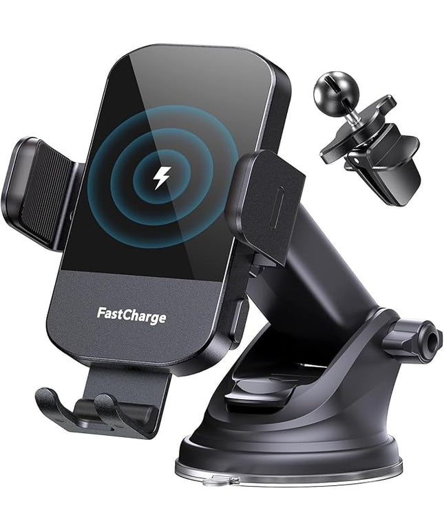 CHGeek Wireless Car Charger, 15W Fast Charging Auto Clamping Phone Holders for Your Car Phone Mount for Car fit for iPhone 17 16 15 14 13 12 Pro Max 11 XR XS, Samsung Galaxy S25 Ultra S24 S23, Black