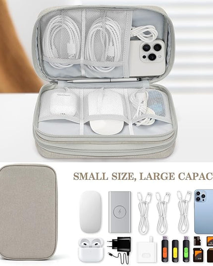 FYY Electronic Organizer, Large Travel Cable Organizer Bag Pouch Electronic Accessories Carry Case Portable Waterproof Double Layers All-in-One Storage Bag for Cable, Cord, Charger, Phone, Khaki
