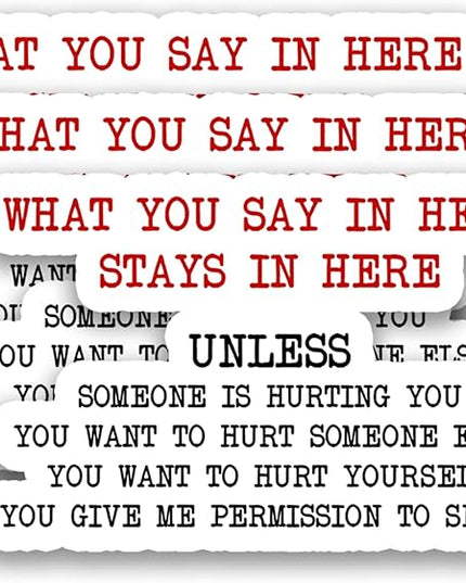 (3Pcs) What You Say in Here Stays in Here Stickers Confidential Quote Therapy-Style Humor Vinyl Decals Office Decor for Desk, Laptop, Water Bottle, Tumbler, 3" x 2"