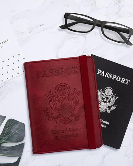 WALNEW Passport Holder for Travel, RFID Passport Cover Wallet for Women Men, PU Leather Passport Book Card Holder Case with Pen, Travelling Essentials for Flying