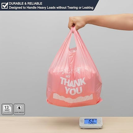 YoYoRain 800 Pack Pink Thank You T-Shirt Bags with Handles, 11"x6"x21" Durable HDPE Plastic Shopping Bags for Grocery, Retail, Takeout & Small Business