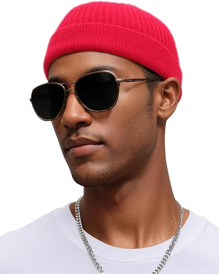 vidsel Thin Wool Fisherman Beanie for Men Women, Short Knit Cuff Trawler Watch Hats