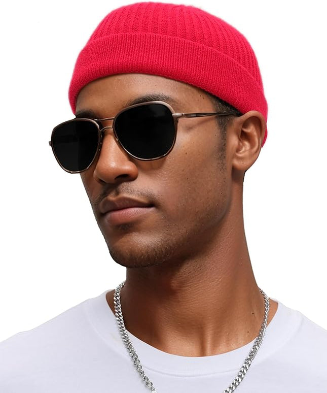 vidsel Thin Wool Fisherman Beanie for Men Women, Short Knit Cuff Trawler Watch Hats