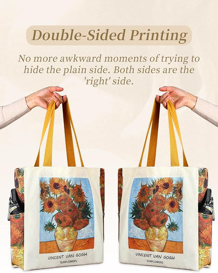 AUSVKAI Cute Canvas Tote Bag for Women, Reusable Designer Bags with Handles Pockets&Snaps for College Beach Everyday Grocery