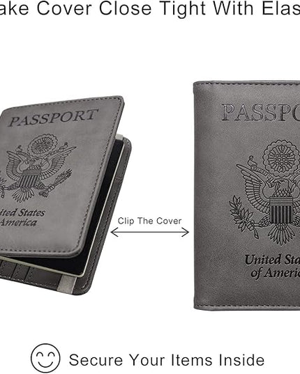 WALNEW Passport Holder for Travel, RFID Passport Cover Wallet for Women Men, PU Leather Passport Book Card Holder Case with Pen (Upgraded, Upgraded-Gray)