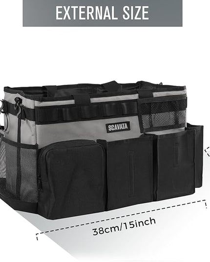 Wearable Cleaning Caddy Bag, Cleaning Caddy Supplies Organizer with Handle & Shoulder Straps for Housekeepers, Under Sink & Car Cleaning Tool Organizers with 4 Foldable Divider (Grey)