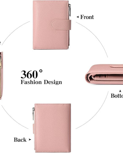 GAEKEAO Womens Wallet Small Leather RFID Blocking Bifold Zipper Pocket Wallet Card Case Purse with ID Window