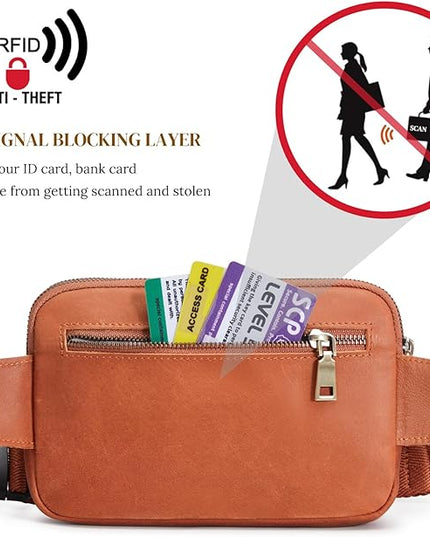 S-ZONE Fanny Packs for Women Genuine Leather RFID Blocking Crossbody Bags Purses Sling Waist Chest Bag Gifts Travel Running Adjustable Strap Men