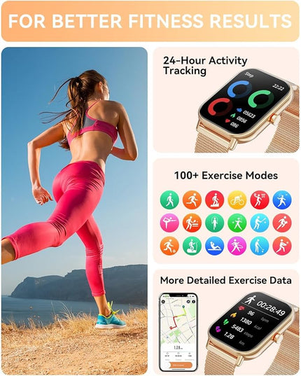 Smart Watch for Women Men, Fitness Tracker Watch for Android Phones iPhone Compatible, 1.85" Smart Watches for Women Men, 110+ Sport Modes Smartwatch (2 Strap)