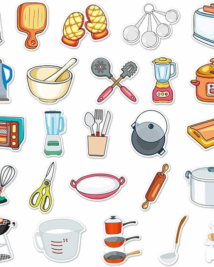 Daily Kitchen Utensil Stickers for Water Bottle,Waterproof Vinyl 50pcs Stickers for Laptop Computer Phone Bumper Skateboard Luggage Decals for Teens Adults