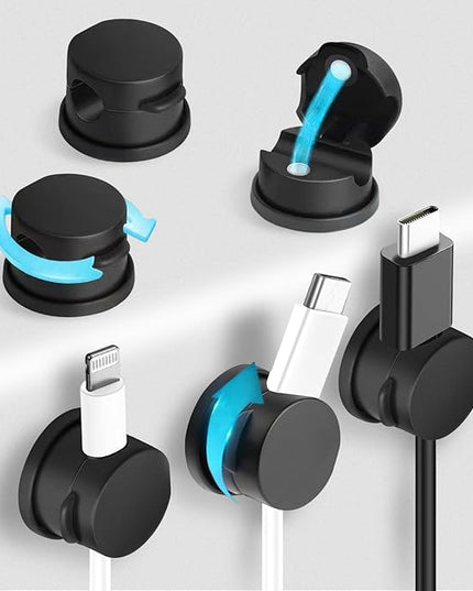 6pcs Magnetic Cable Clips, 360° Swiveling Adhesive Cable Organizer - Compact Cable Holder for Desk, Nightstand, Car, Kitchen & Home Office - Charger Cord Holder Solution by MarLigavid (Black)
