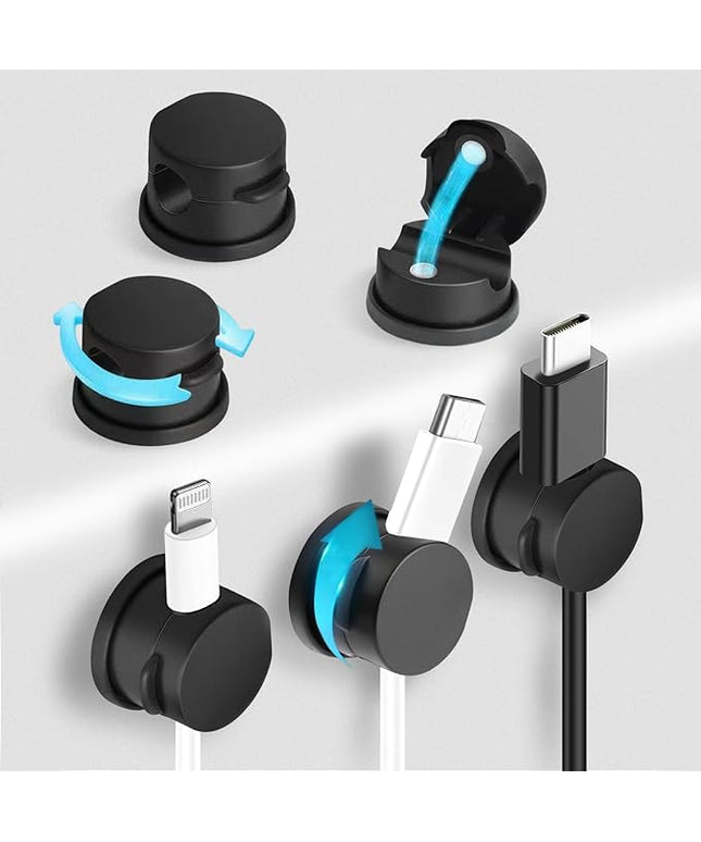 6pcs Magnetic Cable Clips, 360° Swiveling Adhesive Cable Organizer - Compact Cable Holder for Desk, Nightstand, Car, Kitchen & Home Office - Charger Cord Holder Solution by MarLigavid (Black)