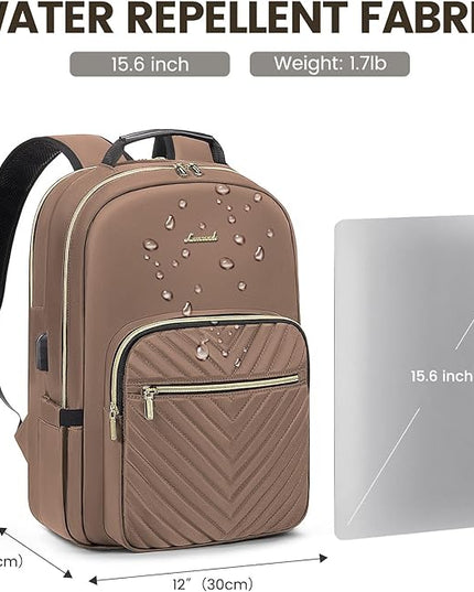 LOVEVOOK Laptop Backpack for Women 15.6 inch,Cute Womens Travel Backpack Purse,Professional Laptop Computer Bag,Waterproof Work Business College Teacher Bags Carry on Backpack with USB Port,Brown