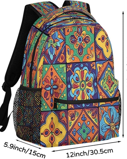 Large Backpack with 15.6 Inch Laptop Compartment, Ethnic Mexican Floral Adult Backpack for Work, Travel & School College Boys Girls