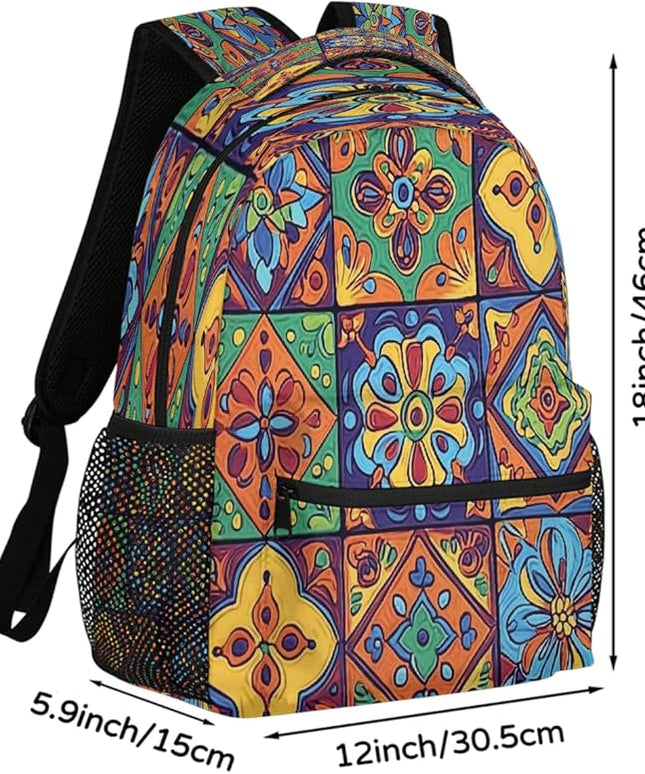 Large Backpack with 15.6 Inch Laptop Compartment, Ethnic Mexican Floral Adult Backpack for Work, Travel & School College Boys Girls