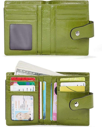 BOSTANTEN Women Leather Wallet RFID Blocking Small Bifold Zipper Pocket Wallet Card Case Purse with ID Window