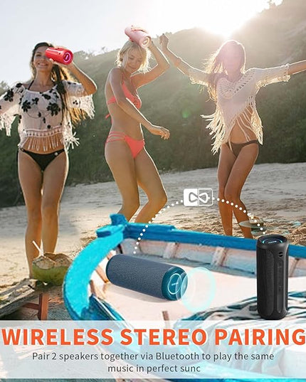 Wireless Portable Speaker,IPX7 Waterproof Bluetooth Speaker, 25W Loud Stereo Sound, Bassboom Technology, TWS Pairing, Built-in Mic, 16H Playtime with Lights for Home Outdoor - Black
