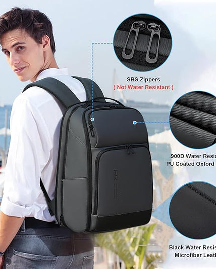 FENRUIEN 17 Inch Travel Backpack Gray, Expandable Water Resistant Computer Backpack with USB Port, Laptop Bag for Business/College/Work