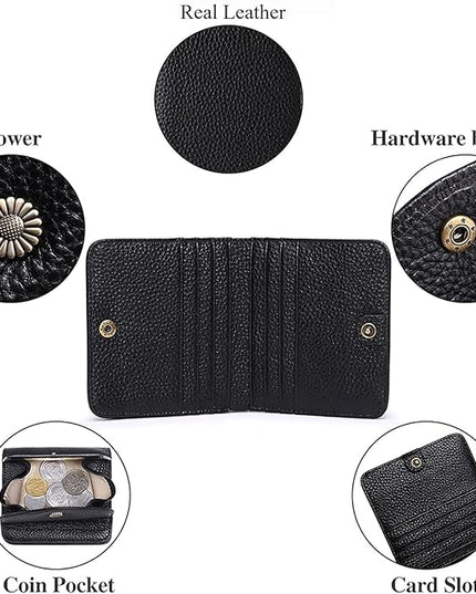 Plinvo Real Leather Small Wallet for Women Coin Pouch RFID Blocking Bifold Credit Card Holder Mini Wallet for Ladies (Black)