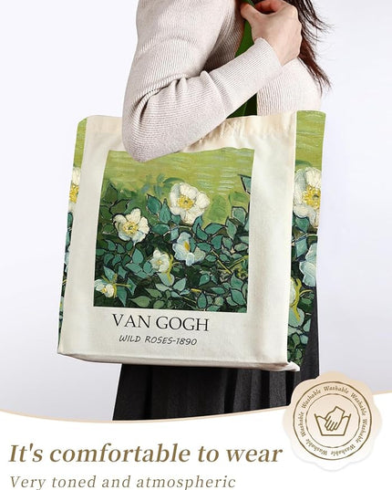 AUSVKAI Cute Canvas Tote Bag for Women, Reusable Designer Bags with Handles Pockets&Snaps for College Beach Everyday Grocery