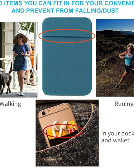 3Pack Cell Phone Card Holder Pocket for Back of Phone,Stretchy Stick on Wallet Credit Card ID Case Pouch Sleeve Self Adhesive Sticker with Flap for iPhone Samsung Galaxy-2Black+1Teal Green