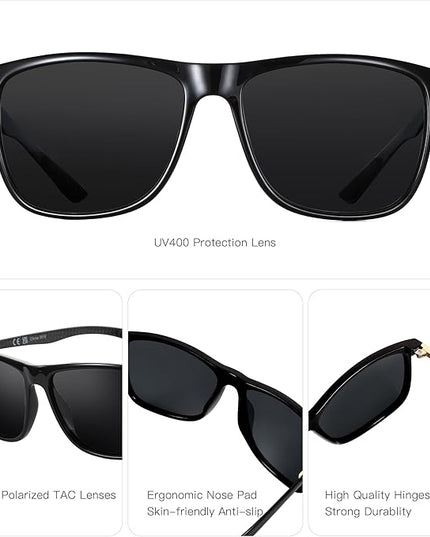 ZENOTTIC Square Polarized Sunglasses for Men Ultralight Carbon Fiber Sun Glasses Driving Fishing Golf Sports UV400 Protection
