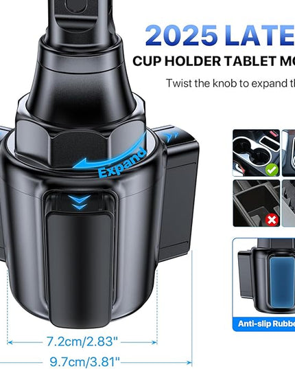 Miracase Cup Holder Tablet Mount for Car, [2025 Latest Upgraded] Adjustable Long Neck Car Tablet Holder Friendly Compatible with iPad, Pro, Air, Mini Samsung Galaxy Tab, All 6.1-12.9" Tab