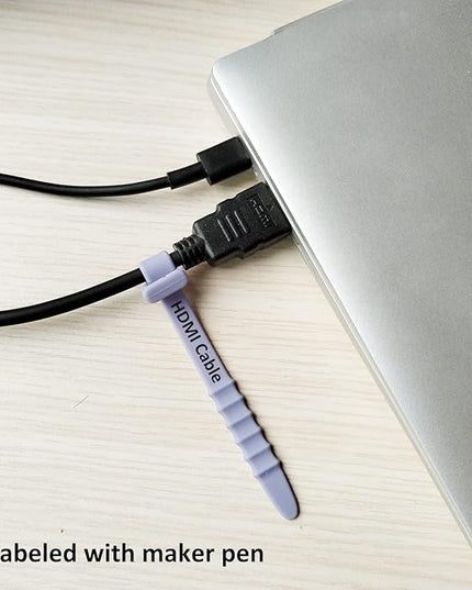 Silicone Zip Ties, Reusable Zip Ties, 20pcs Rubber Cable Ties Straps for Wire Management, Elastic Cable Organizer for Home Office Table Desk. 4.5” Cord Ties in White, Black, Pink, Purple and Blue