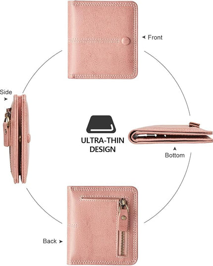 TFKGS Slim Wallet for Women RFID Wallet Women Small Wallets Woman Thin Credit Card Holder RFID Blocking Bifold Compact Pocket Ladies Leather Pink Mini Purse